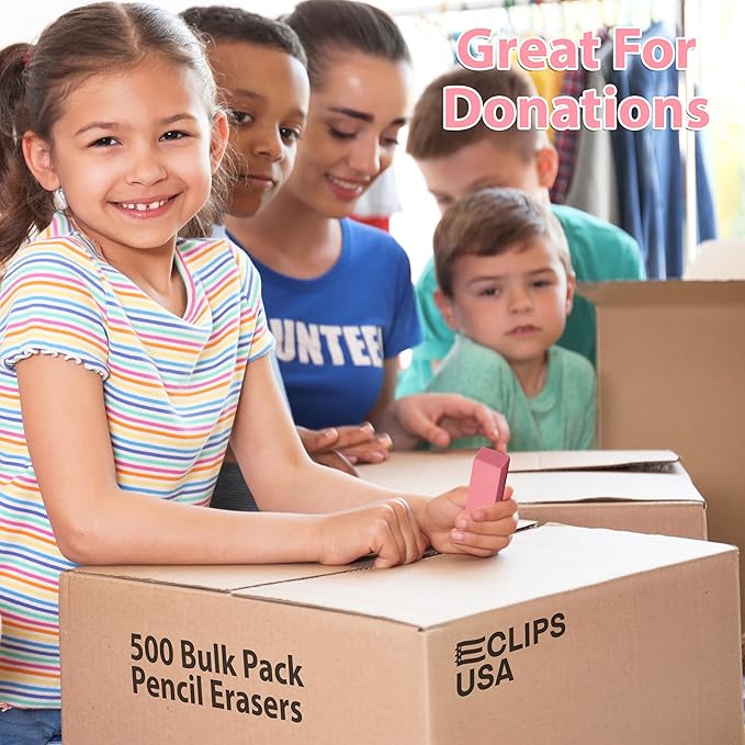 Erasers Bulk, 500 Pink Erasers for School, School Supplies for Kids