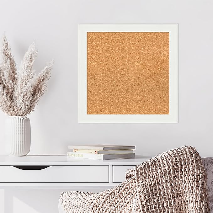 Amanti Art Natural Cork Board for Wall, 23x23 Vision Board with White Frame, Medium Corkboard Office Decor for Home Organization, Casual Corkboard Pinboard to Display Items for Home Organization in