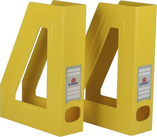 Acrimet Magazine File Holder, Durable Rack, Space-Saving Organizer (Plastic) (Yellow Color) (2 pack)