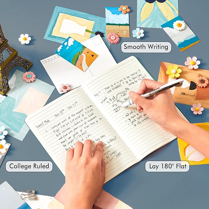 8 Pack Soft Cover Journal Bulk, Feela Notebooks College Ruled for Work, Lined Travel Journal for Women Men, Note Taking Notebook School Supplies Business Writing, 8.2” x 5.5”, A5, Dark Green