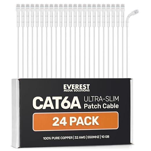 Everest Ultra Slim Cat6a Ethernet Patch Cables 3ft White by EverestMediaSolutions