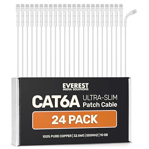 Everest Ultra Slim Cat6a Ethernet Patch Cables 5ft White by EverestMediaSolutions