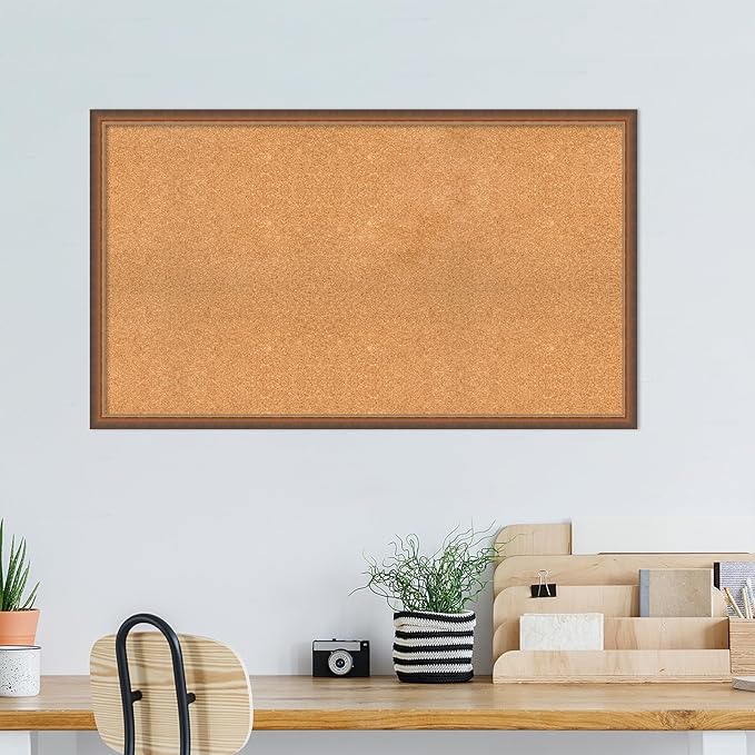 Amanti Art Natural Cork Board for Wall, 28x48 Vision Board with Bronze Frame, Oversize Corkboard Office Decor for Home Organization, Modern Corkboard Pinboard to Display Items for Home Organization