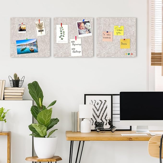 AKTOP Cork Bulletin Board 12x12, 1/2" Thick Felt Cork Board Tiles 6 Pack, Small Square Pin Board for Wall, Self Adhesive Corkboards with 60 Push Pin Wood Clips for School, Home & Office, Latte