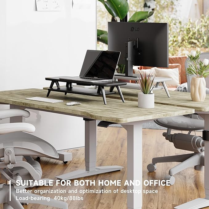 Fenge Monitor Stand, Monitor Stands Riser for Desk, 23.6 Inch Wood Desk Shelf with Storage Organizer and Cable Management for Office Desk Accessories