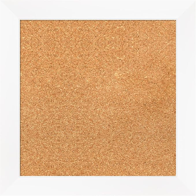 Amanti Art Natural Cork Board for Wall, 19x19 Vision Board with White Frame, Small Corkboard Office Decor for Home Organization, Modern Corkboard Pinboard to Display Items for Home Organization in
