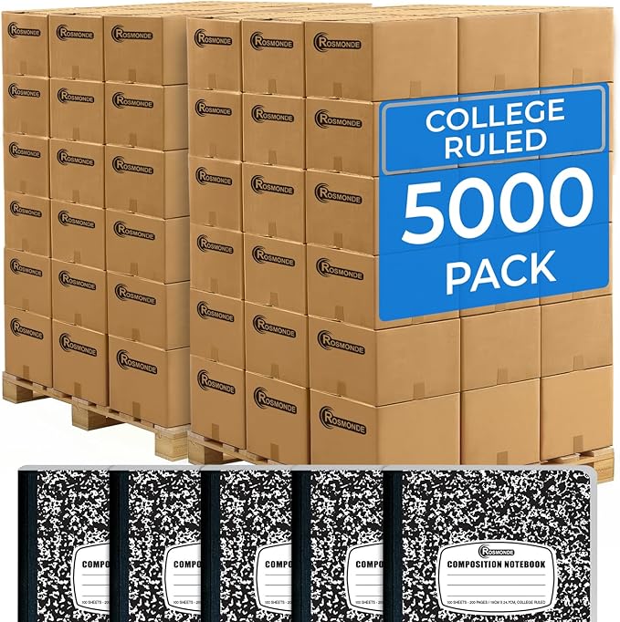 5000 Pack (Pallet) Composition Notebooks Bulk, College Ruled, 200 Pages (100 Sheets), 9-3/4 x 7-1/2, Bulk Supplies for School Districts, Black Marble Notebook, 4-7 Days Transit