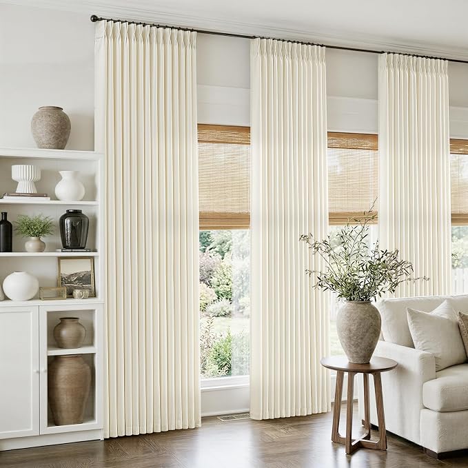 Cream Beige Pinch Pleated Linen Curtains 105 Inch 4 Panels Set - Image 8