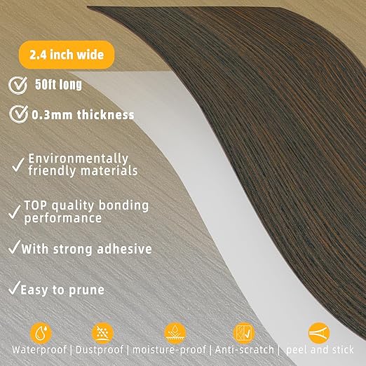 GSCIT Club Wood Grain Repair Tape, 2.4 inch X 50ft Self Adhesive Brown Walnut Grain Repair Patch for Tables, Chairs, Baseboards, Doors, Windows, Floors, Handicraft DIY.