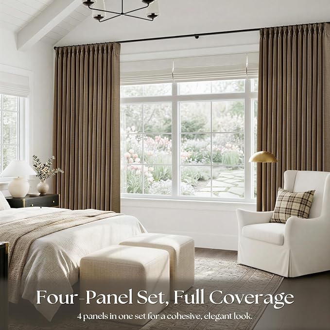 Extra Long 108 Inch Pinch Pleated Living Room Curtains 4 Panels Set, Chocolate - Image 6