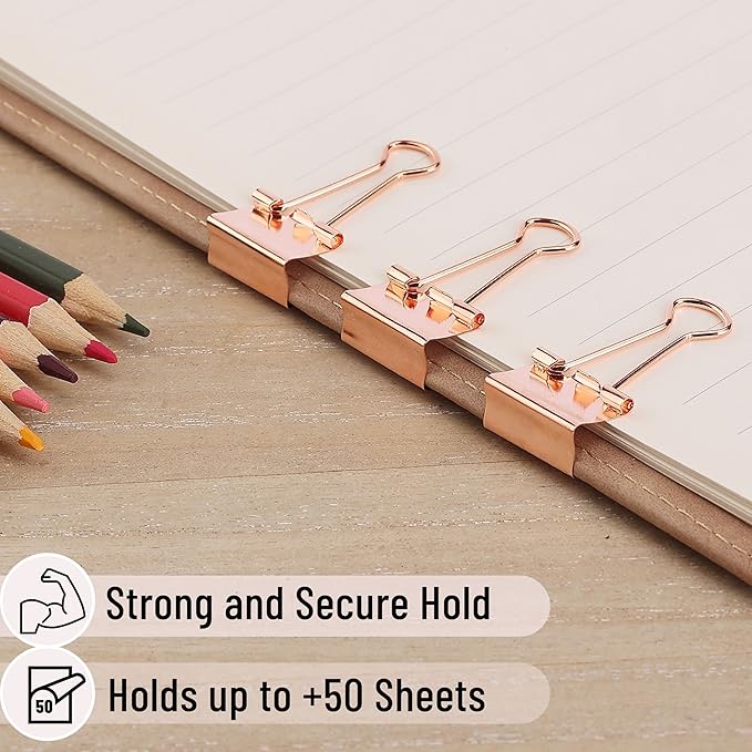 Mr. Pen- Binder Clips, Minirose Gold, 50 Pack, 0.75in Paper Clips