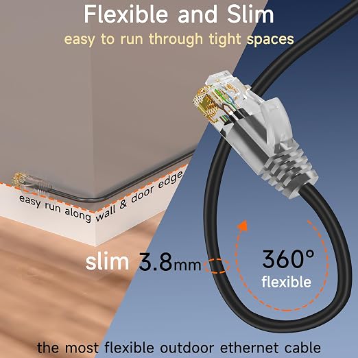 Cat6a Slim Ethernet Patch Cable 50ft Outdoor & Indoor, Flexible 10G Cat6 - Image 2