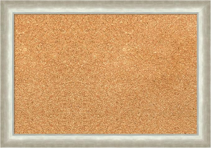 Amanti Art Natural Cork Board for Wall, 14x20 Vision Board with Silver Wood Frame, Small Corkboard Office Decor for Home Organization, Modern Corkboard Pinboard to Display Items for Home Organization