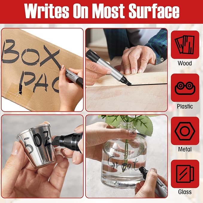 Fuutreo 32 Pcs Jumbo Permanent Markers Bulk Large Chisel Tip Permanent Markers Waterproof Jumbo Pens Quick Drying Office Teacher Supplies(Black)