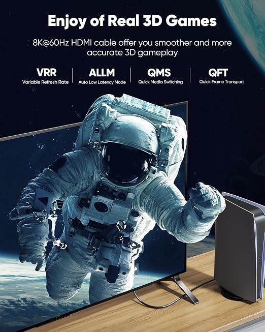 Highwings 10K 8K HDMI Cable 8FT, 4K@120Hz 144Hz HDMI 2.1 Cord Ultra High Speed - Image 5