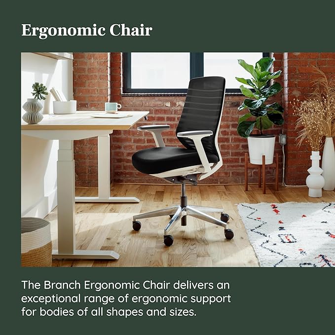 Branch Ergonomic Chair - A Versatile Desk Chair with Adjustable Lumbar Support, Breathable Mesh Backrest, and Smooth Wheels - Experience Optimal Comfort and Support - Black