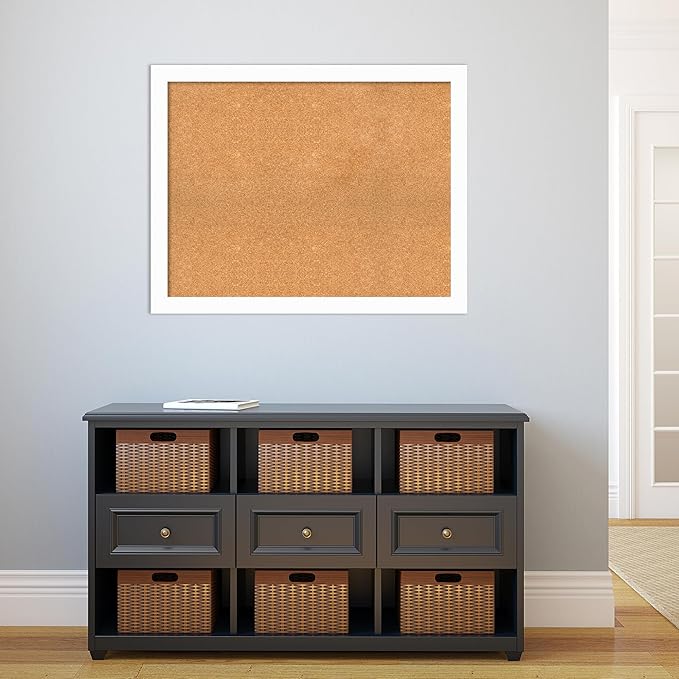 Amanti Art Natural Cork Board for Wall, 29x37 Vision Board with White Frame, Large Corkboard Office Decor for Home Organization, Casual Corkboard Pinboard to Display Items for Home Organization in