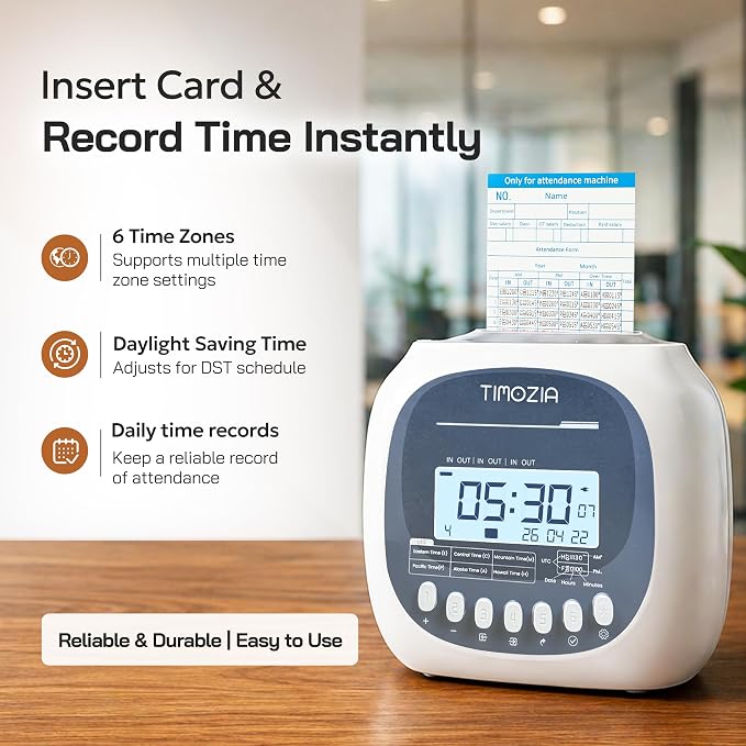 Time Clock for Employees Small Business, 6 U.S. Time Zones, Automatic Daylight - Image 3