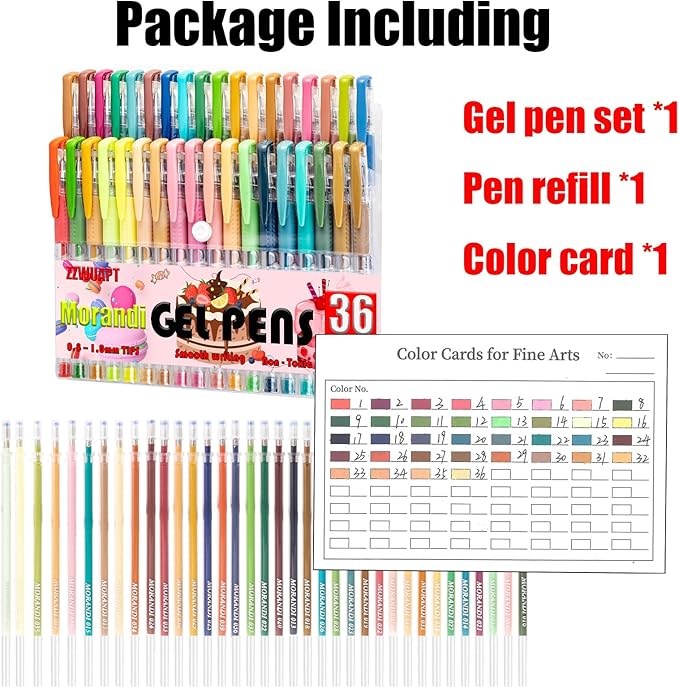 Morandi Gel Pens for Coloring Book,72 Color Gel Pens Set including 24 Color Gel Pen with 48 Refills,40% More Ink Colored Gel Pens for Drawing, Doodling, Scrapbook, Journaling