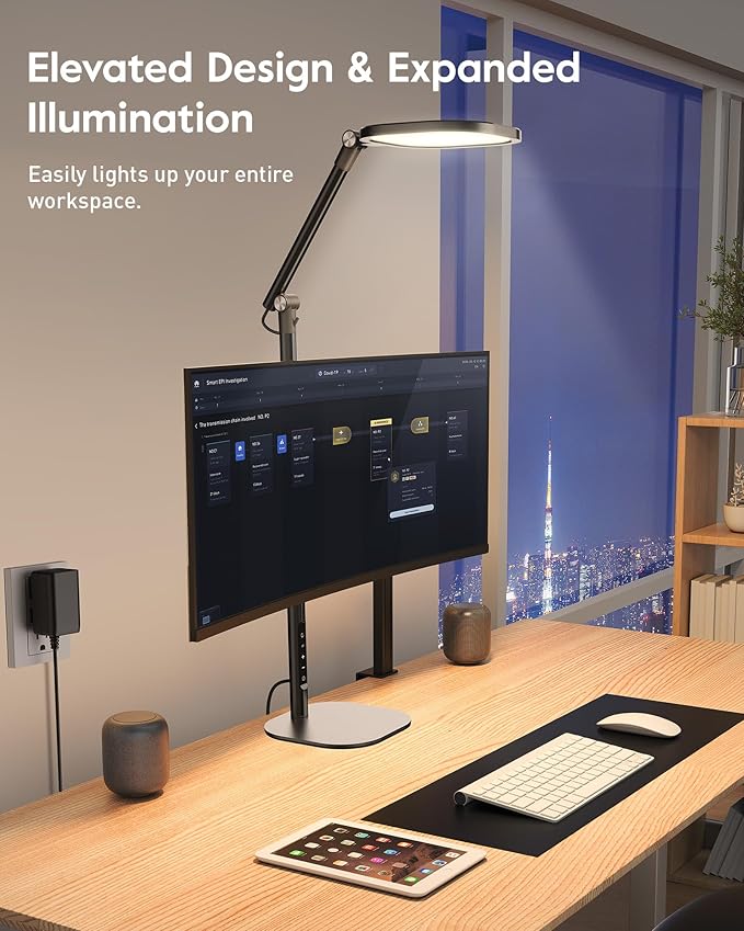 Led Desk Lamps for Home Office with Base, Tall Desk Lamp with 50 Light Modes & Memory and Timer Func Computer Light, Flexible Adjustable Table Lamps for Video Conference, Architect or Study(Black)