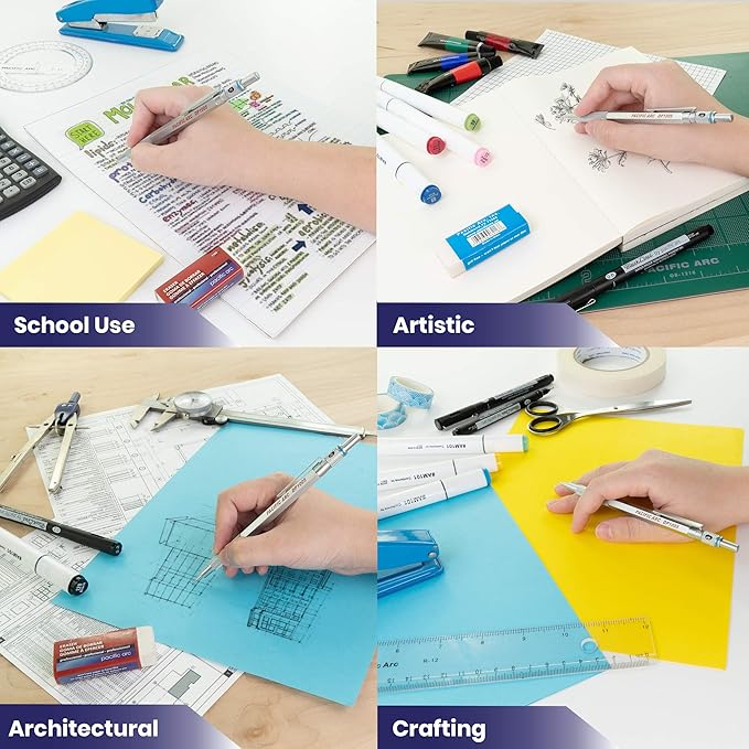 Pacific Arc Chromagraph Metal Mechanical Pencil .5 mm Silver Barrel Mechanical Pencil with Built In Lead Pencil Grade Indicator, Lead Pencil Holder for Drafting, Sketching, and Drawing