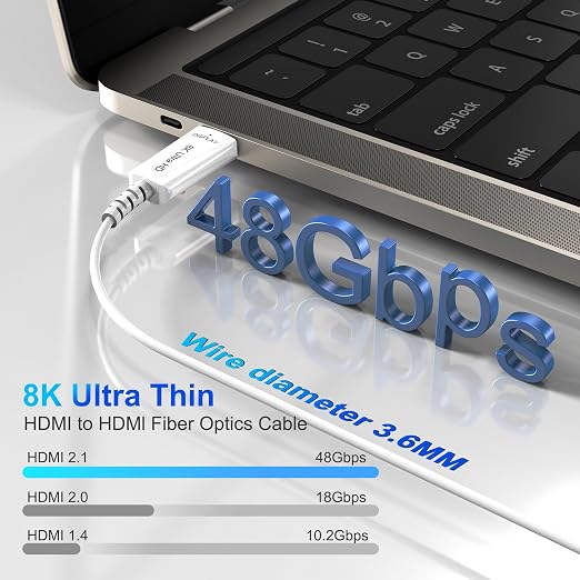 8K Fiber Optic HDMI Cable 23 FT, 8K@60Hz 4K@240Hz, Thin Extra Long HDMI Cable - Image 2