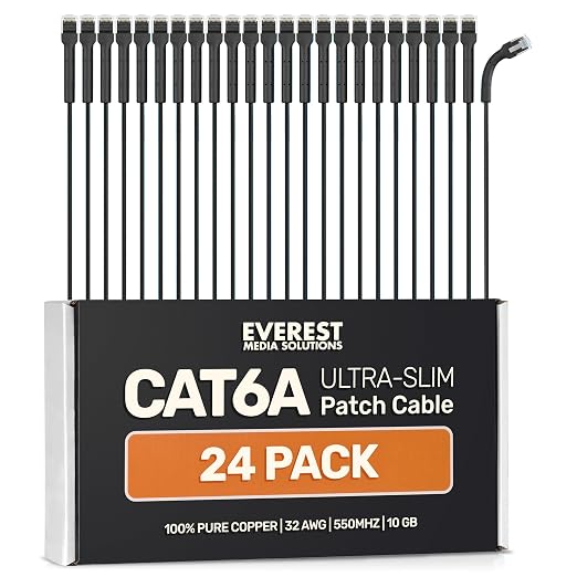 Everest Ultra Slim Cat6a Ethernet Patch Cables 7ft Black by EverestMediaSolutions