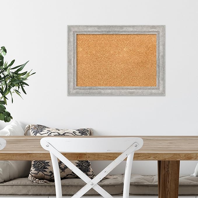 Amanti Art Natural Cork Board for Wall, 15x21 Vision Board with Silver Wood Frame, Small Corkboard Office Decor for Home Organization, Modern Corkboard Pinboard to Display Items for Home Organization