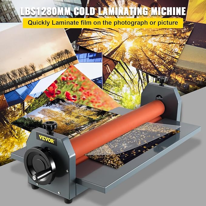 VEVOR 51 Inch Cold Laminator Machine 10mm Manual Vinyl Photo Film Cold laminator Hand Crank Pressure Cold Roll laminator(51Inch)