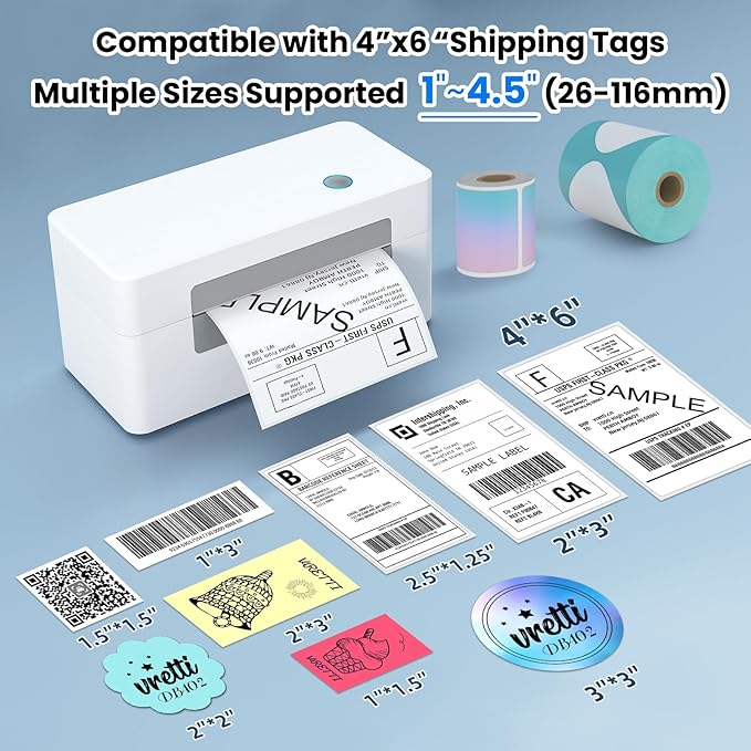 vretti USB Shipping Label Printer - 4x6 Thermal Label Printer for Small Business, Compatible with Windows,Mac,Linux and ChromeOS, Supports Barcodes, Shipping Labels, Mailing Labels, Etc.