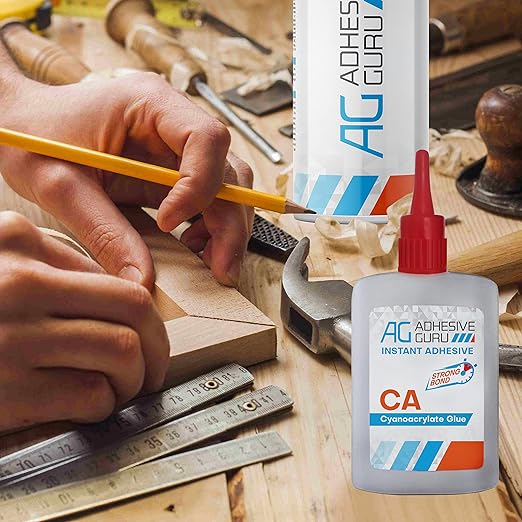 Adhesive Guru CA Glue with Activator (2 x 3.5 oz - 2 x 13.5 fl oz) CA Glue Set for Woodworking with Microtips, Cyanoacrylate Super Glue for Plastic, Glass, Ceramic, DIY, 3D Printing (2 Pack Set)