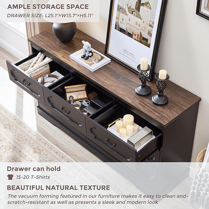 LIDYUK 9 Drawer Dresser for Bedroom Farmhouse Black Tall Wood Chest of Drawers for Bedroom Dresser, Modern Rustic 59" Wide Drawers Dressers Wooden Closet and Storage Cabinet, Hallway, Living Room