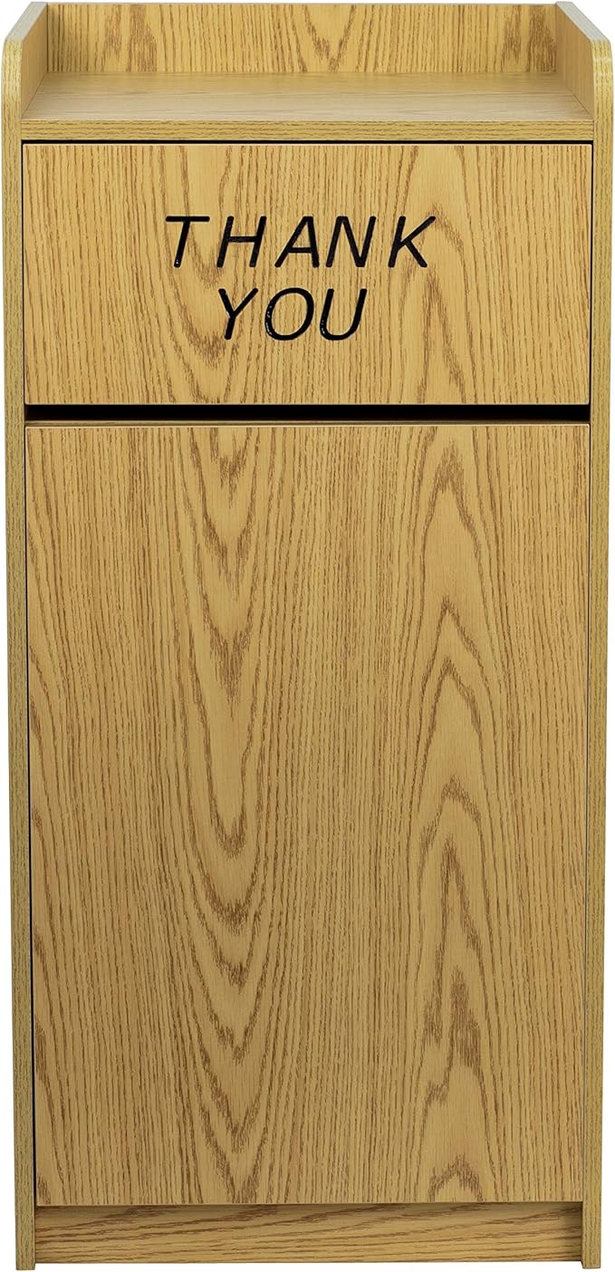 Flash Furniture Sony Laminate Wood Commercial-Grade Trash Receptacle with Tray Top, Wooden Restaurant Trash Can Cabinet and Garbage Receptacle, Oak