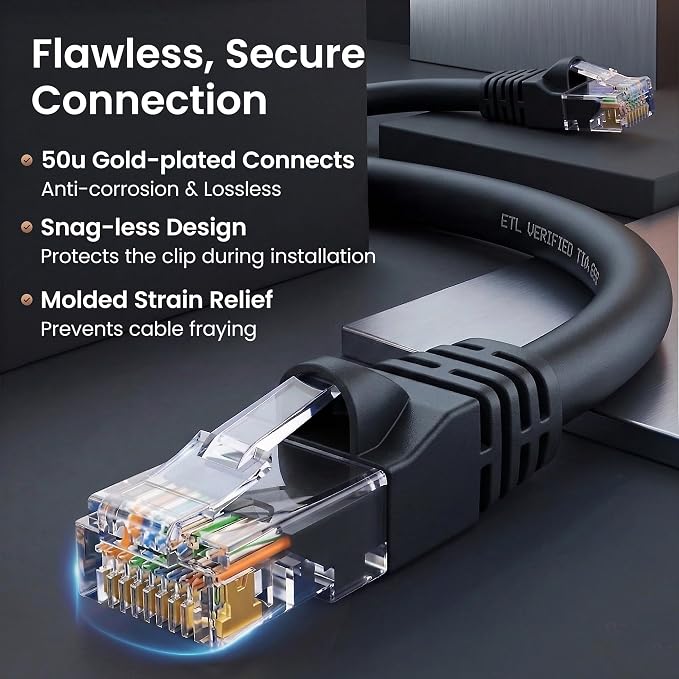 GEARit Cat 6 Ethernet Patch Cable 7 ft Black Cat6 Patch Cables 7ft - Image 4