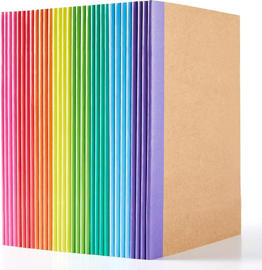 32 Pack Composition Notebooks Bulk, Feela Kraft Cover Lined Blank College Ruled Composition Travel Journals with Rainbow Spines For Women Students Business, 60 Pages, 8.3”x 5.5”, A5, 8 Colors