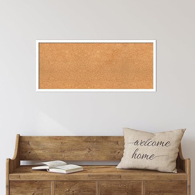 Amanti Art Natural Cork Board for Wall, 15x35 Vision Board with White Frame, Medium Corkboard Office Decor for Home Organization, Modern Corkboard Pinboard to Display Items for Home Organization in