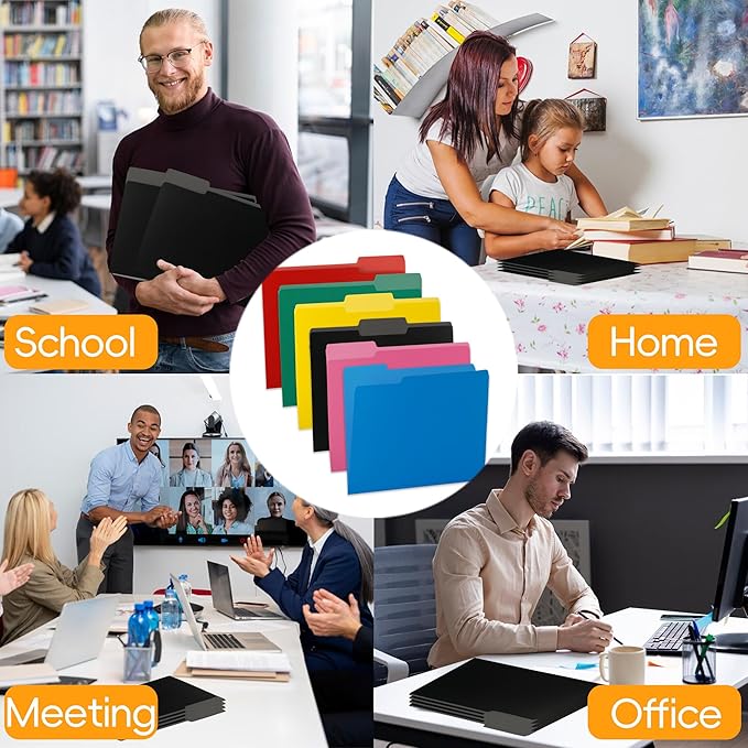 36 Packs File Folders,1/3-Cut Tabs,Black Letter Size File Folder,8.5x11 File Folders for Office,School and Home,Organizer File Folder