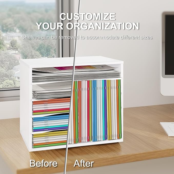 Paper Organzier Wood Desktop Organizer Storage Letter Tray File Sorter with Adjustable Shelves for Home Office