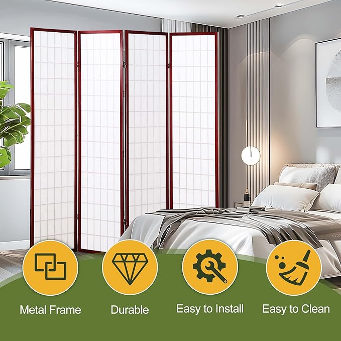 NicBex Room Divider 4 Panel Room Dividers with Oriental Style Partition Room Dividers and Folding Privacy Screens Wall Divider for Home, Office, Room Separation,72" W x 2" D x 72" H, Cherry