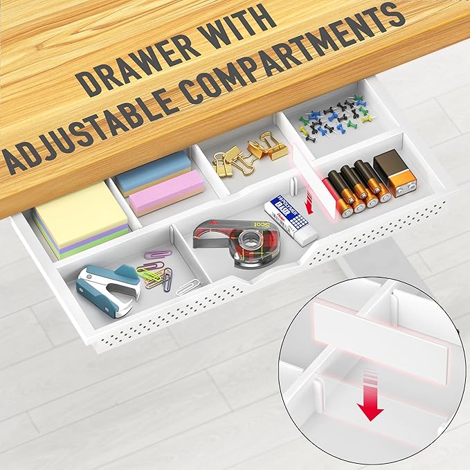 SHW 40-Inch Electric Height Adjustable Standing Desk with Drawer, Memory Preset and Cable Management Tray, Oak