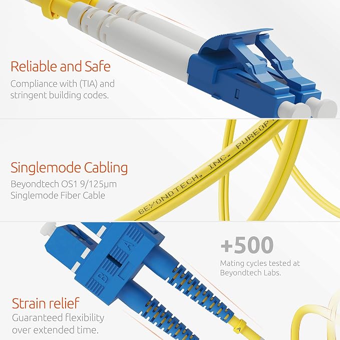 BEYONDTECH 15m LC to SC Fiber Patch Cable – UPC Single-Mode Duplex Fiber Optic - Image 4