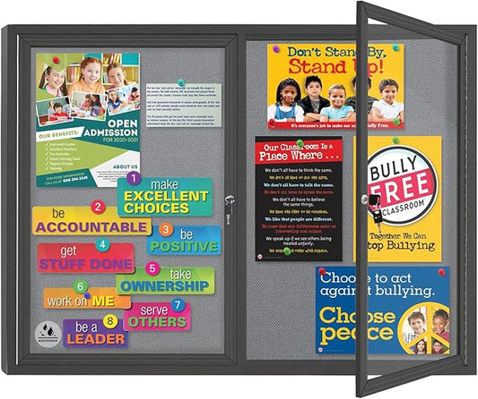 Enclosed Bulletin Board Lockable,Double-Door Weatherproof Outdoor Noticeboard with Locking Door, Wall-Mounted Aluminum Framed Presentation Board, 44x32 Inch (8xA4)