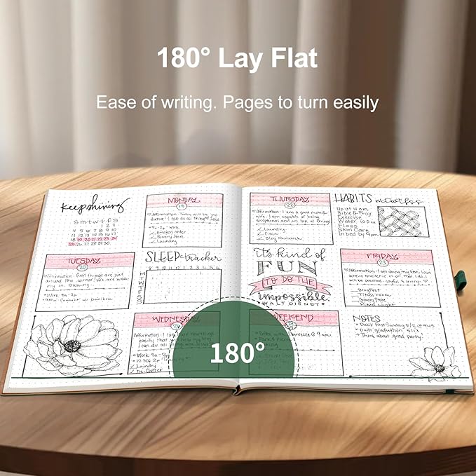 AHGXG Bullet Dotted Journal - 320 Pages Dot Grid Notebook B5 Large Journal, 100gsm Thick Dotted Paper, Leather Softcover, with Journal Stencils, Inner Pocket, 7.6'' X 10'' - Green