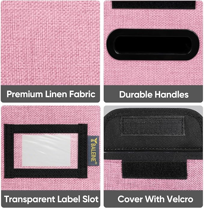 BALEINE File Organizer Box with Lid, Collapsible File Folder Organizer with Plastic Slide, Hanging File Folder Box for Office Document Storage (2 Pack, Pink, S)