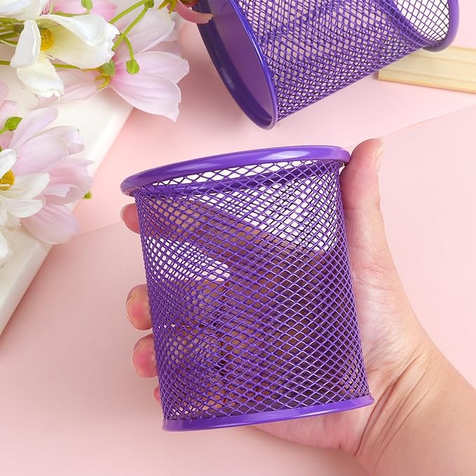 Tamaki Pen Holder Cup for Desk, Desk Organizer Wire Mesh Pencil Cup Holder for Desk Office Pen Organizer (Purple)