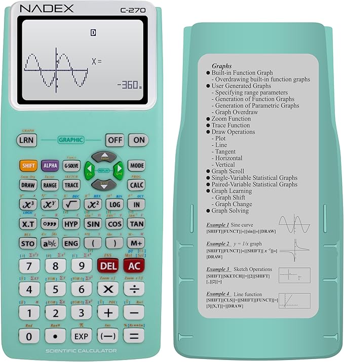 Scientific Calculator with Graph Functions for College and High School Students, Engineering, Advanced Mathematics, Calculus, Algebra, Geometery, Trigonometry, Statistics, Physics, Chemistry - Green