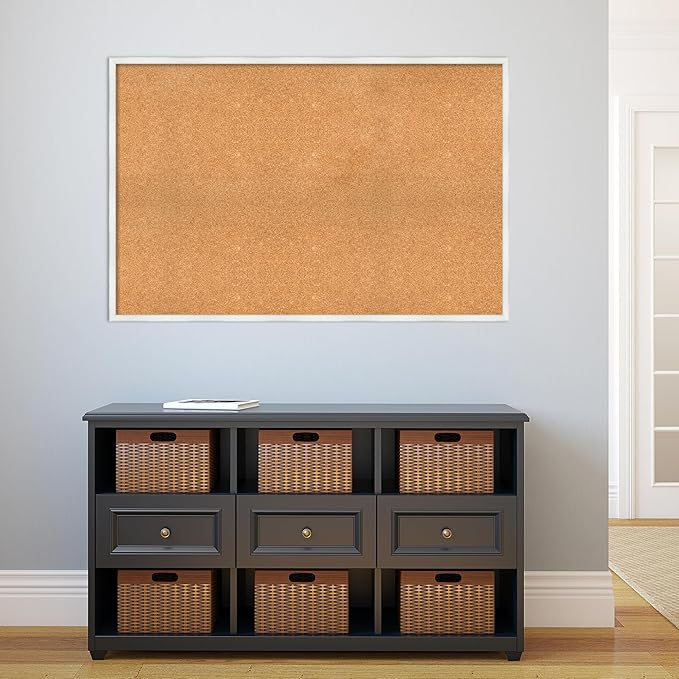 Amanti Art Natural Cork Board for Wall, 31x47 Vision Board with White Frame, Oversize Corkboard Office Decor for Home Organization, Country Rustic Corkboard Pinboard to Display Items for Home