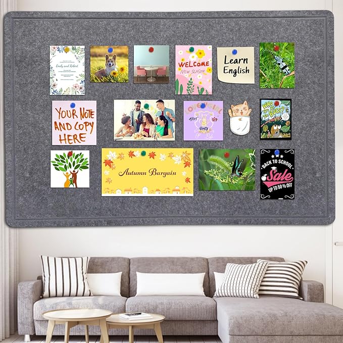 Large Bulletin Board - 72 X 48 inches Decorative Felt Pin Board - 6' x 4' Cork Board Alternative for Wall - Foldable Picture Board Self-Adhesive Vision Board Prayer Board with 30 Pushpins - Dark Gray