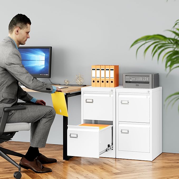 SISESOL 2 Drawer File Cabinet with Lock and Tag,Narrow Two Drawer Filing Cabinet,White Vertical Metal File Cabinets,Small Filing Cabinets for Home Office Fit Letter/A4/Legal Size File,Easy Assembly