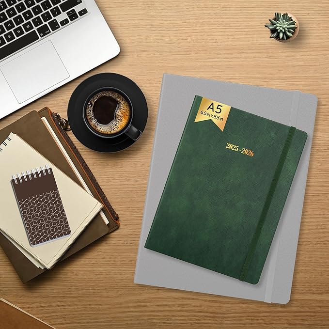 Ensight 2025-2026 HARDCOVER Leather Planner Weekly & Monthly - 6.5x8.5 Inches - Academic Planner Business Personal or Student - Pen Holder, Thick Paper, July 2025 - June 2026 (Green)